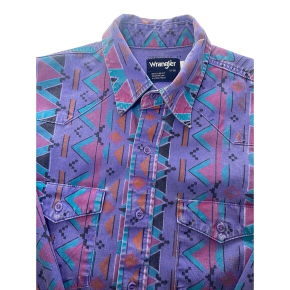 Wrangler Other - Wrangler BrushPopper Mens Shirt 17 x 36 VTG Purple Stripe Cowboy Ranch Western